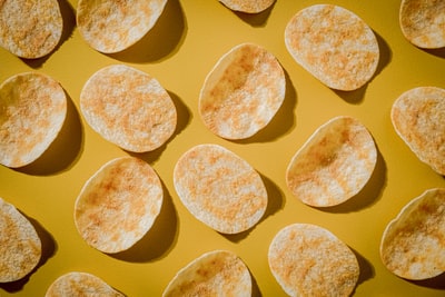 Brown and white round biscuits
